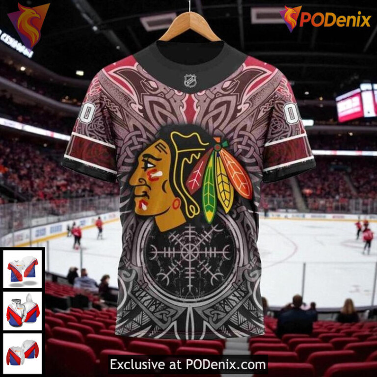 Blackhawks Full Print Hoodie 3D, Custom Norse Viking Symbols NHL Chicago - 5