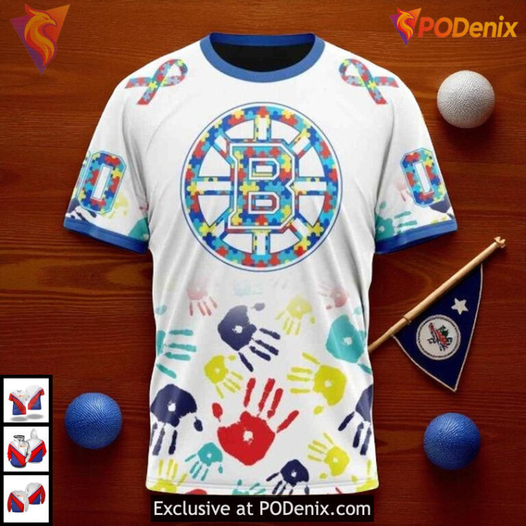 Boston Bruins Hoodie 3D Autism Awareness Special Design Inclusive Stronger Together - 2