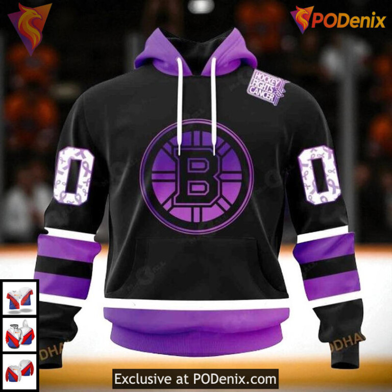 Boston Bruins Hoodie 3D Black Hockey Fights Cancer Shirt Awareness Edition