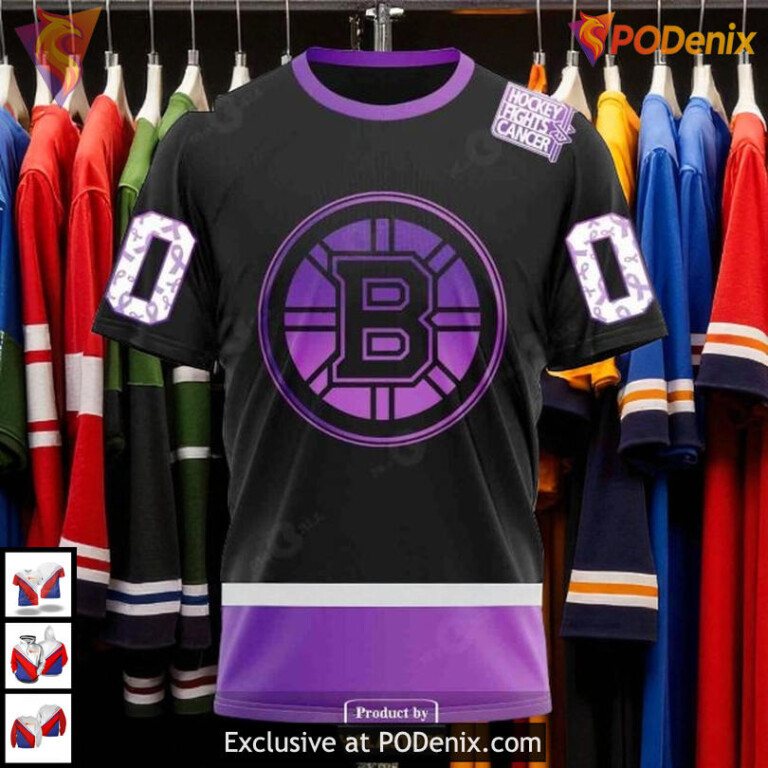 Boston Bruins Hoodie 3D Black Hockey Fights Cancer Shirt Awareness Edition - 2