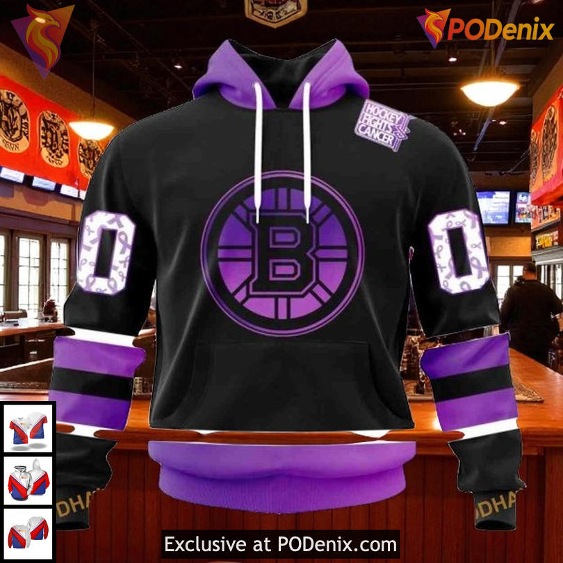Boston Bruins Hoodie 3D Black Hockey Fights Cancer Special Awareness Apparel