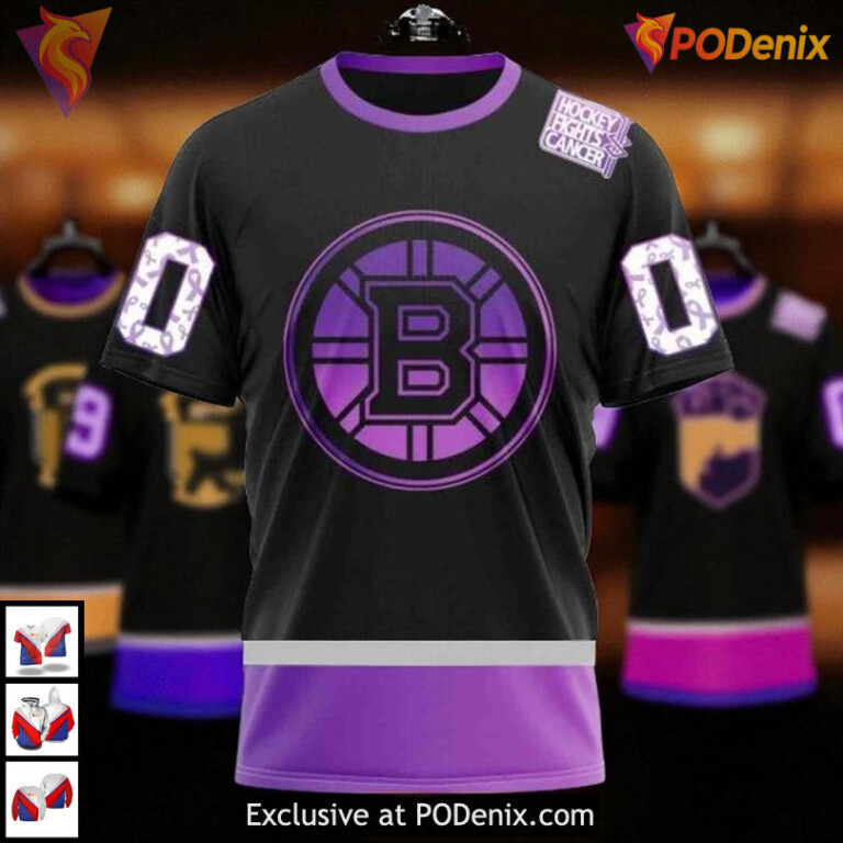 Boston Bruins Hoodie 3D Black Hockey Fights Cancer Special Awareness Apparel - 2