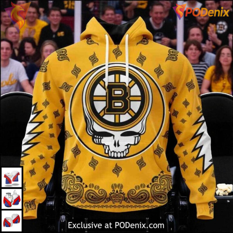 Boston Bruins Hoodie 3D Grateful Dead Inspired NHL Custom Retro Design