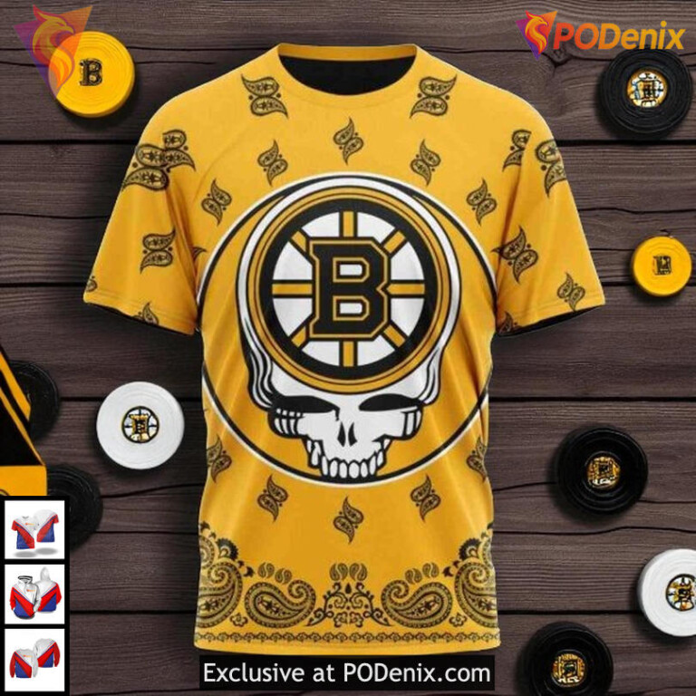 Boston Bruins Hoodie 3D Grateful Dead Inspired NHL Custom Retro Design - 2