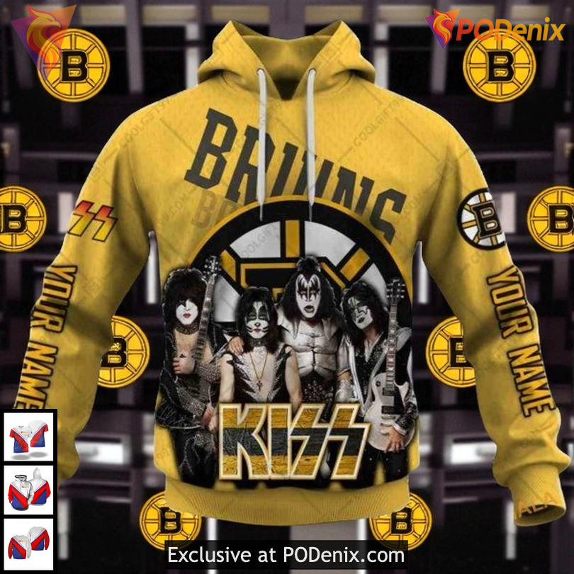 Boston Bruins Hoodie 3D Kiss Band Style NHL Rock Inspired Custom Design