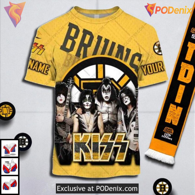 Boston Bruins Hoodie 3D Kiss Band Style NHL Rock Inspired Custom Design - 1
