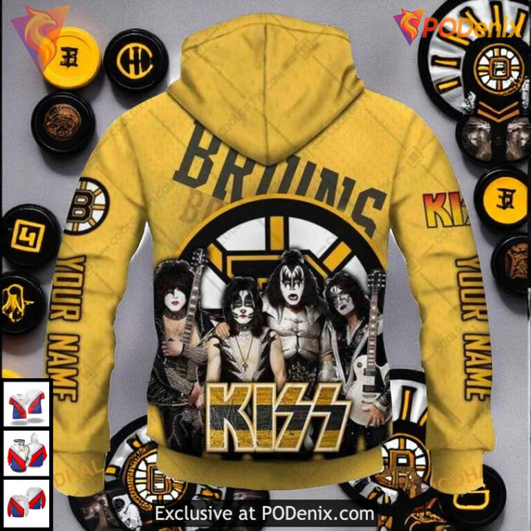 Boston Bruins Hoodie 3D Kiss Band Style NHL Rock Inspired Custom Design - 2