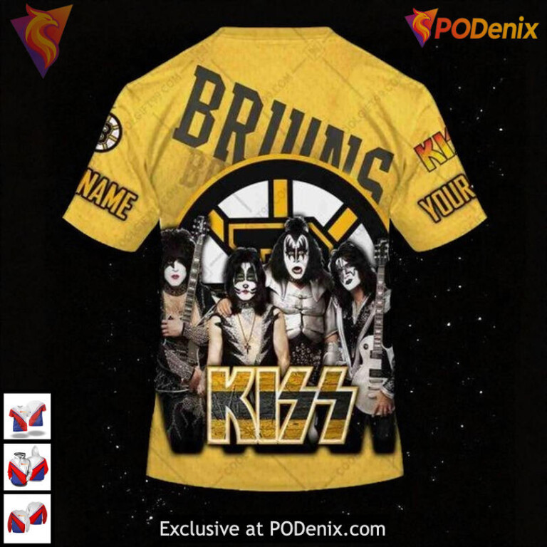 Boston Bruins Hoodie 3D Kiss Band Style NHL Rock Inspired Custom Design - 3