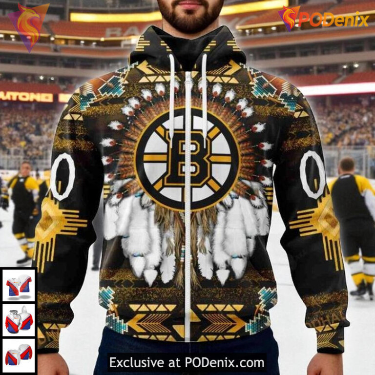 Boston Bruins Kids Hoodie Custom NHL Native Costume Inspired Design - 1