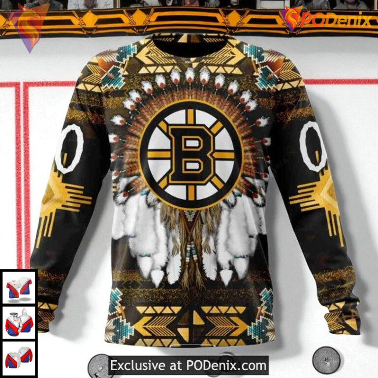 Boston Bruins Kids Hoodie Custom NHL Native Costume Inspired Design - 3