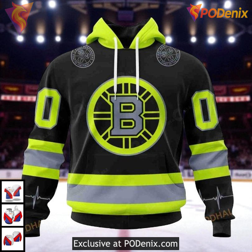 Boston Bruins Unisex Hoodie 3D Custom NHL Firefighter Uniforms Color Design