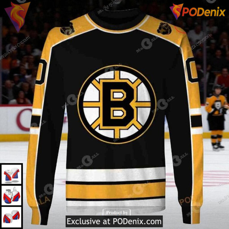 Boston Bruins Vintage Away Hoodie 3D Custom Retro Unisex Sweatshirt - 2