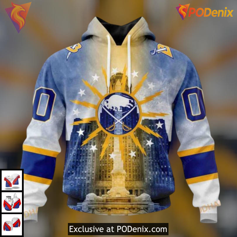 Buffalo City Hall Landmark Artwork NHL Custom Name Buffalo Sabres Hoodie 3D