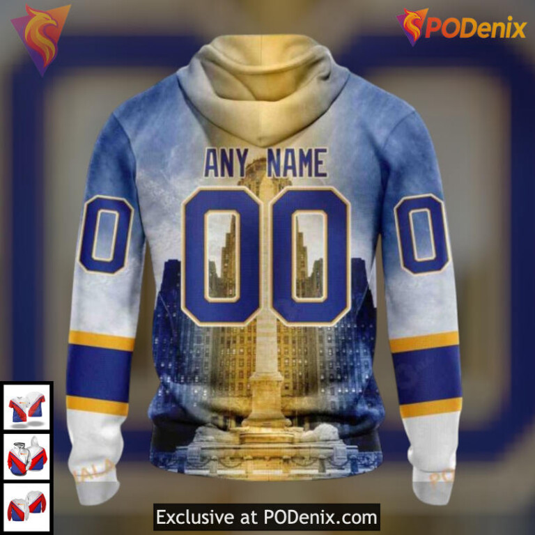 Buffalo City Hall Landmark Artwork NHL Custom Name Buffalo Sabres Hoodie 3D - 1