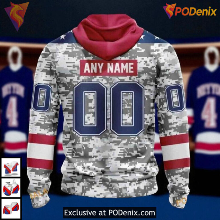 Camo Design For Veterans Day Personalized New York Rangers Hoodie 3D - 1