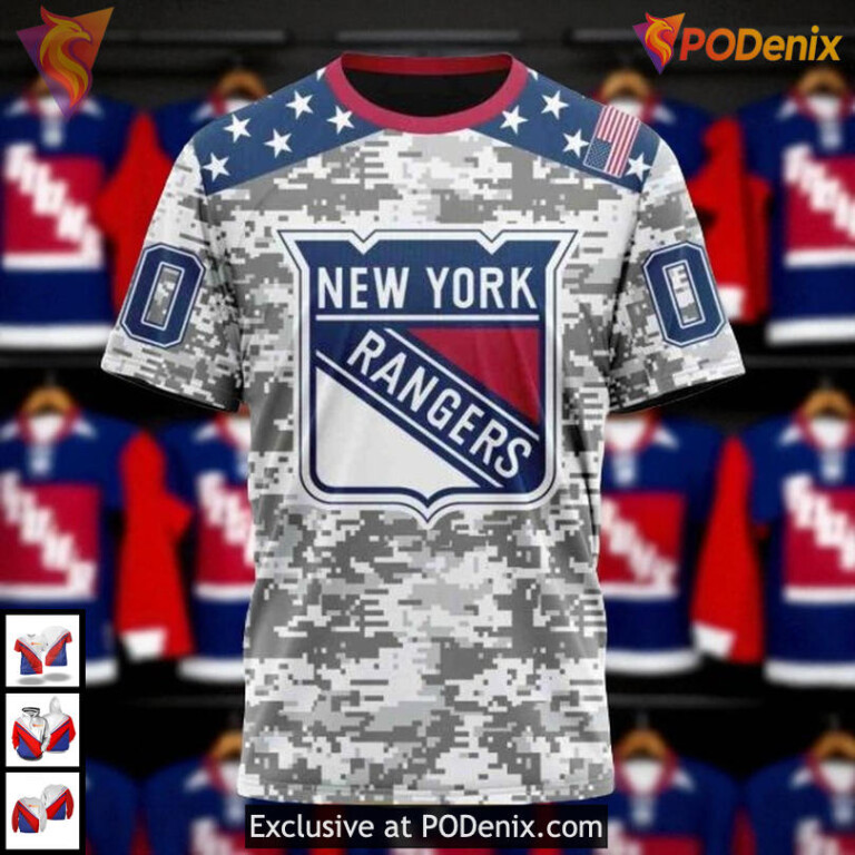 Camo Design For Veterans Day Personalized New York Rangers Hoodie 3D - 2