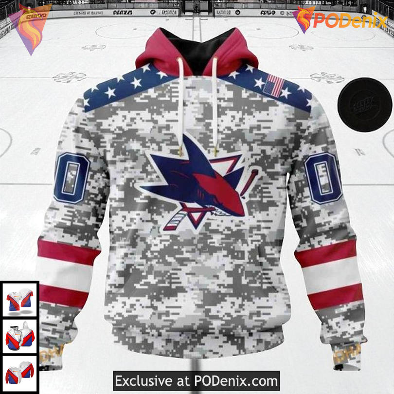 Camo Design Tribute For Veterans Day Custom San Jose Sharks Hoodie 3D