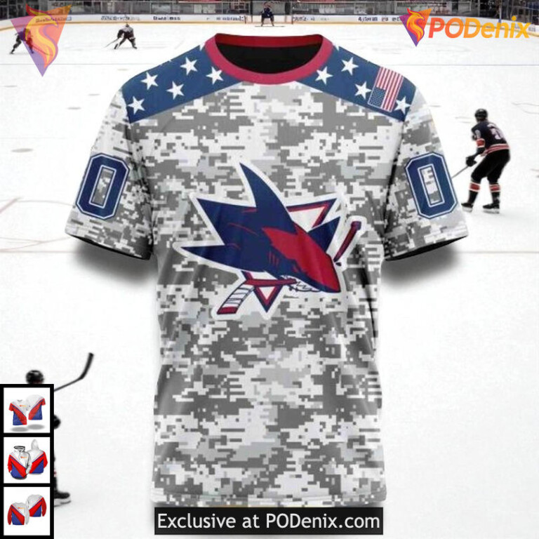 Camo Design Tribute For Veterans Day Custom San Jose Sharks Hoodie 3D - 2