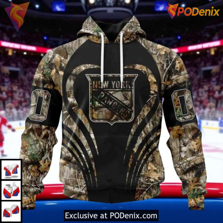 Camo Hunting Custom Number New York Rangers Hoodie 3D, NHL Hockey Style