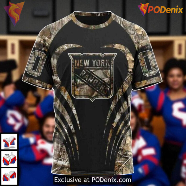 Camo Hunting Custom Number New York Rangers Hoodie 3D, NHL Hockey Style - 2