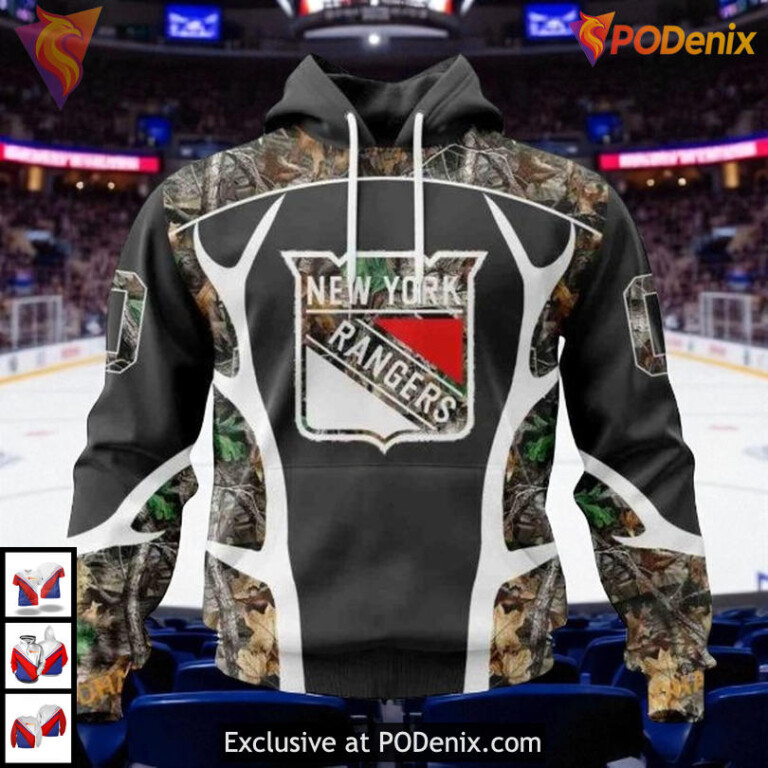 Camo Hunting Design Custom Name New York Rangers Hoodie, NHL 3D Apparel