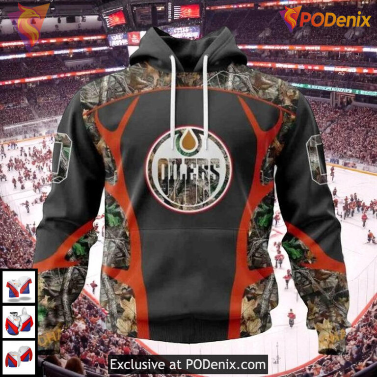 Camo Hunting Graphic Style NHL Edmonton Oilers Youth Hoodie 3D