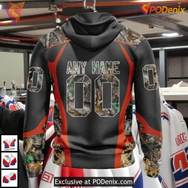 Camo Hunting Graphic Style NHL Edmonton Oilers Youth Hoodie 3D - 1