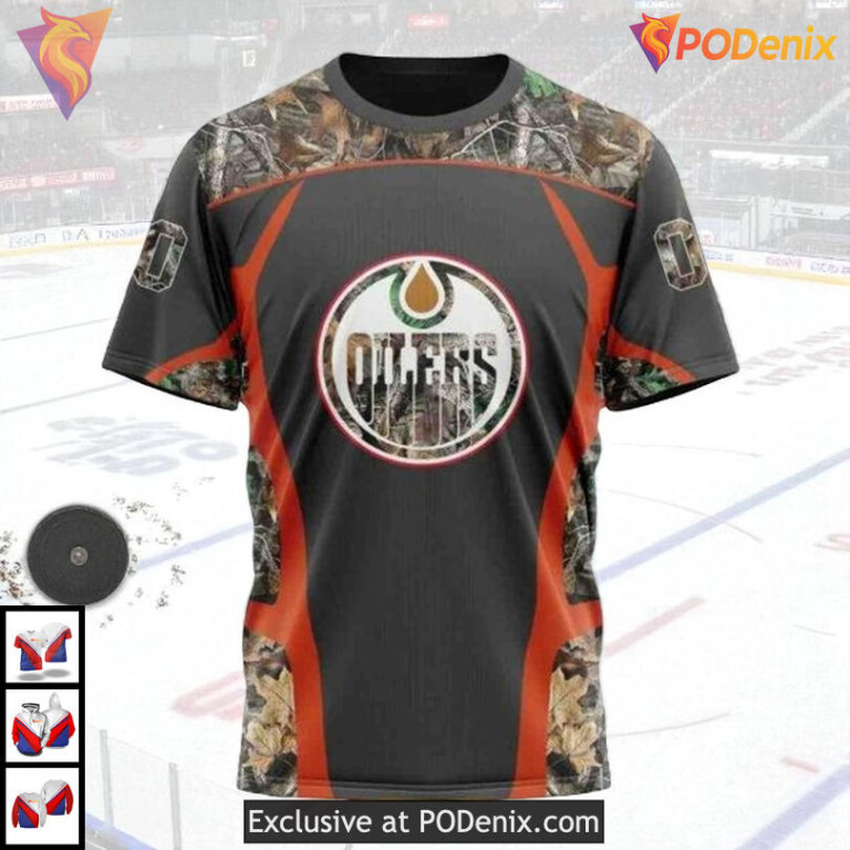Camo Hunting Graphic Style NHL Edmonton Oilers Youth Hoodie 3D - 2
