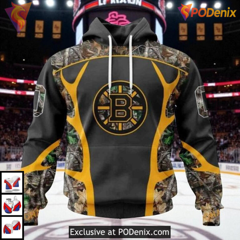 Camo Hunting Personalized NHL Boston Bruins Pullover Hoodie 3D Outdoor