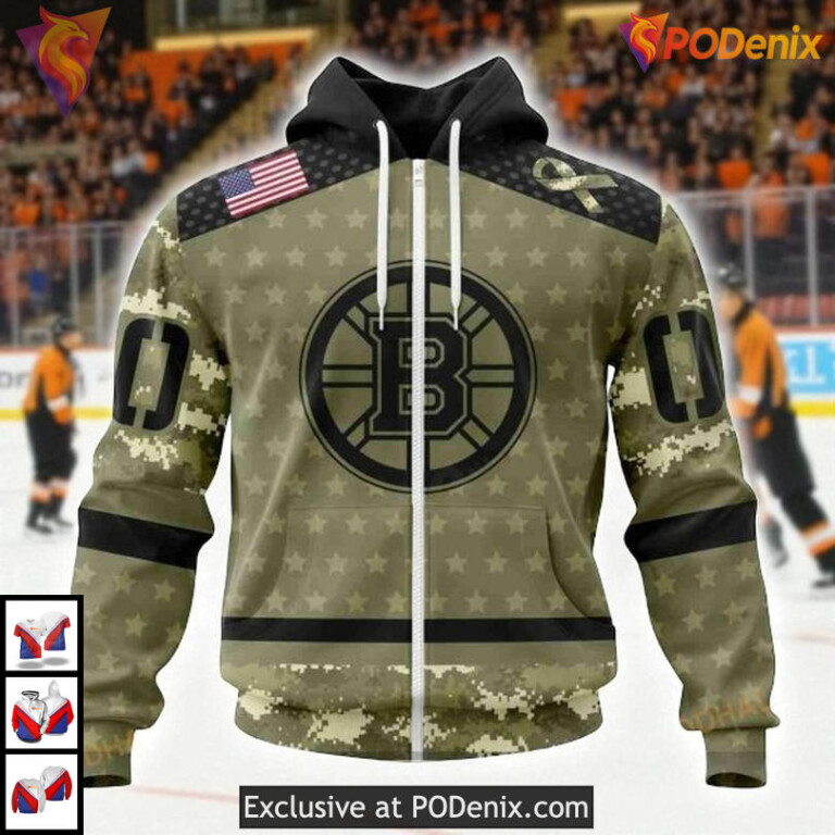 Camo Military Appreciation Custom NHL Boston Bruins All Over Print Hoodie - 1