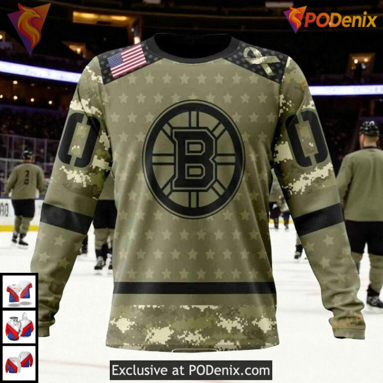 Camo Military Appreciation Custom NHL Boston Bruins All Over Print Hoodie - 3