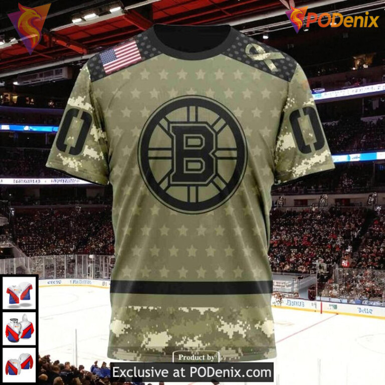 Camo Military Appreciation Custom NHL Boston Bruins All Over Print Hoodie - 5