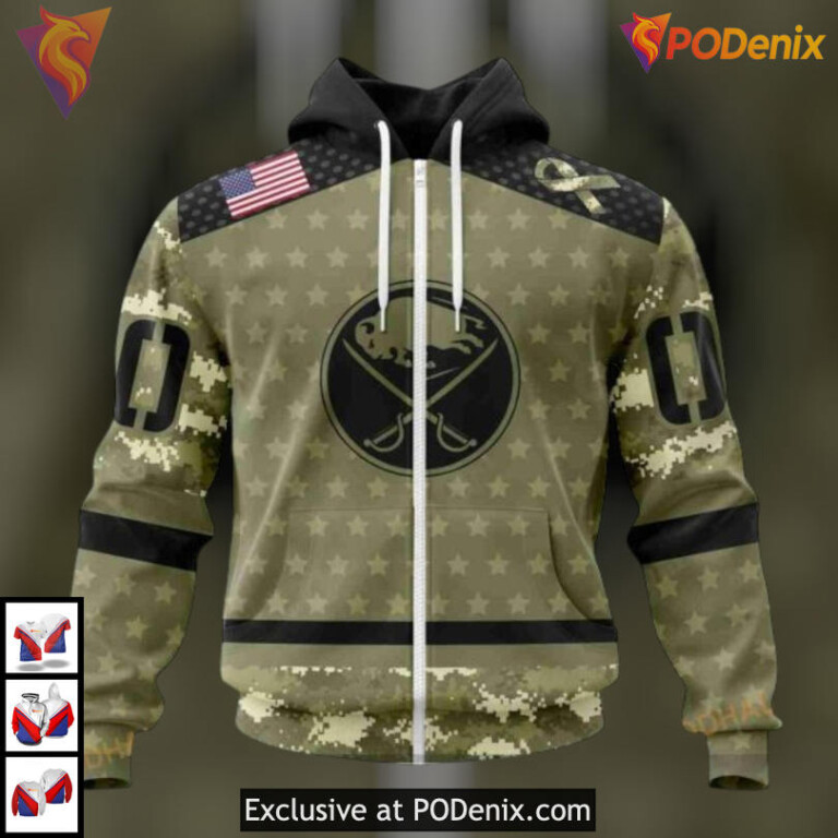 Camo Military Appreciation Edition NHL Buffalo Sabres 3D Hoodie Custom - 1