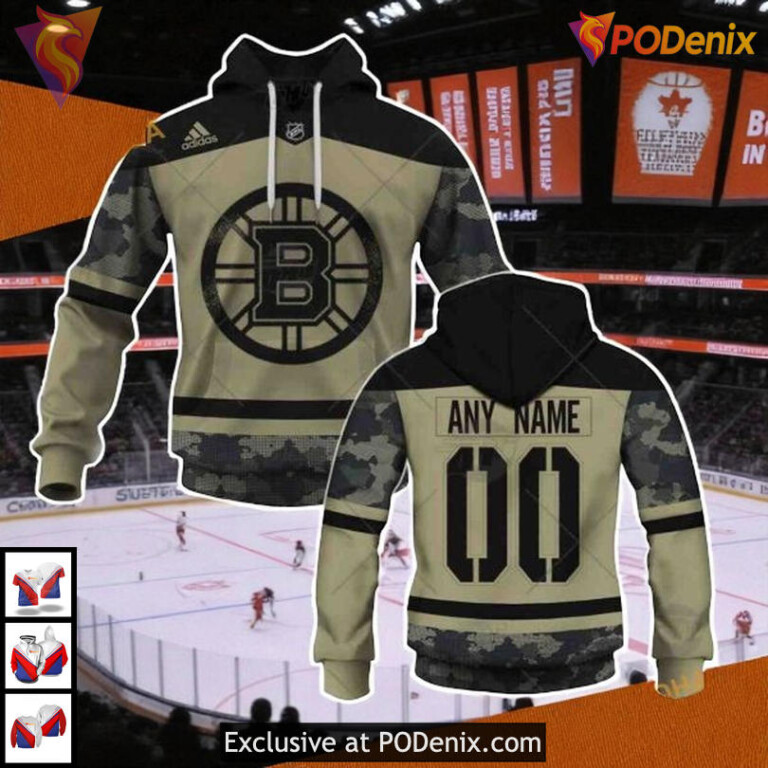 Camo Military Appreciation NHL Boston Bruins Hoodie 3D Authentic Practice Jersey