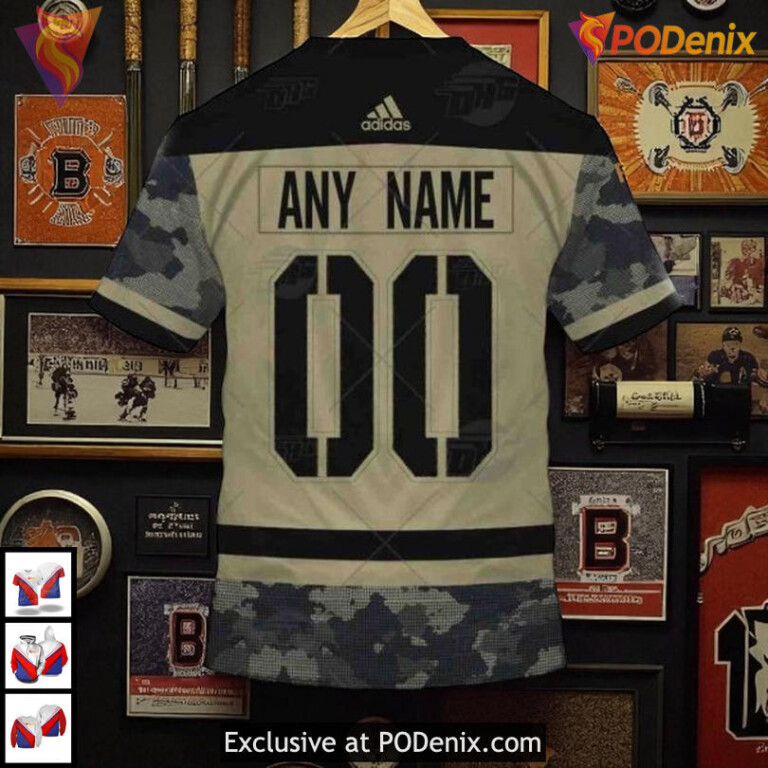 Camo Military Appreciation NHL Boston Bruins Hoodie 3D Authentic Practice Jersey - 1