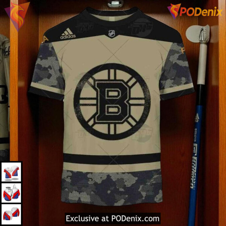 Camo Military Appreciation NHL Boston Bruins Hoodie 3D Authentic Practice Jersey - 2