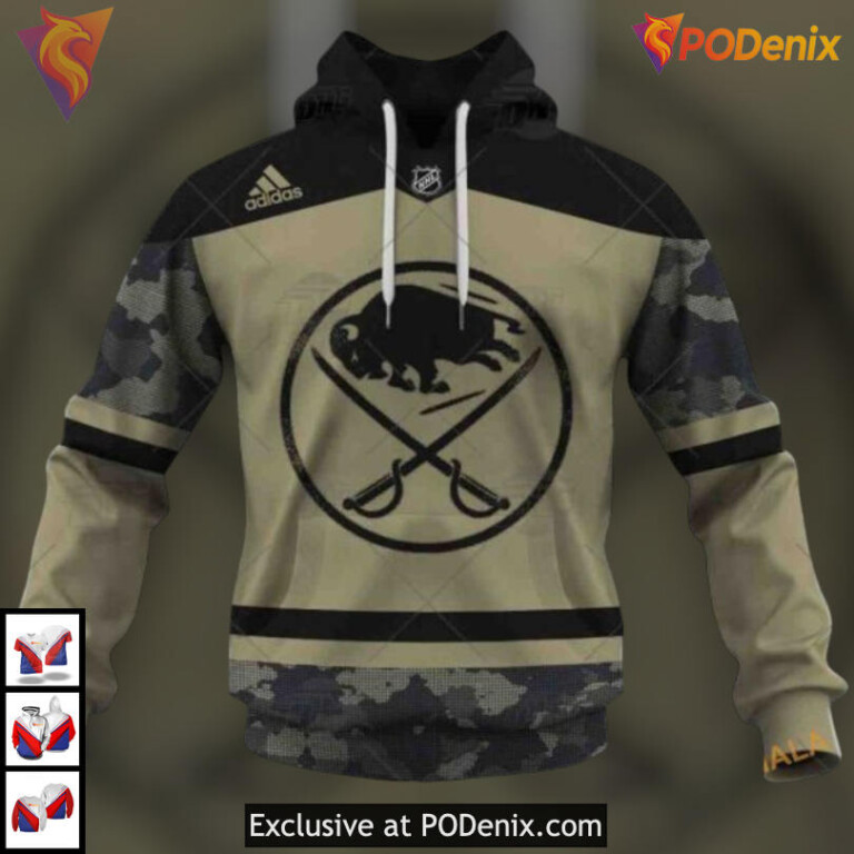 Camo Military Appreciation Practice Jersey NHL Custom Name Buffalo Sabres Hoodie 3D - 1