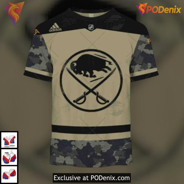 Camo Military Appreciation Practice Jersey NHL Custom Name Buffalo Sabres Hoodie 3D - 2