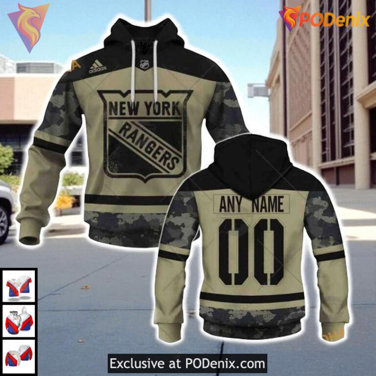Camo Military Jersey New York Rangers Personalized 3D Hoodie, Custom NHL