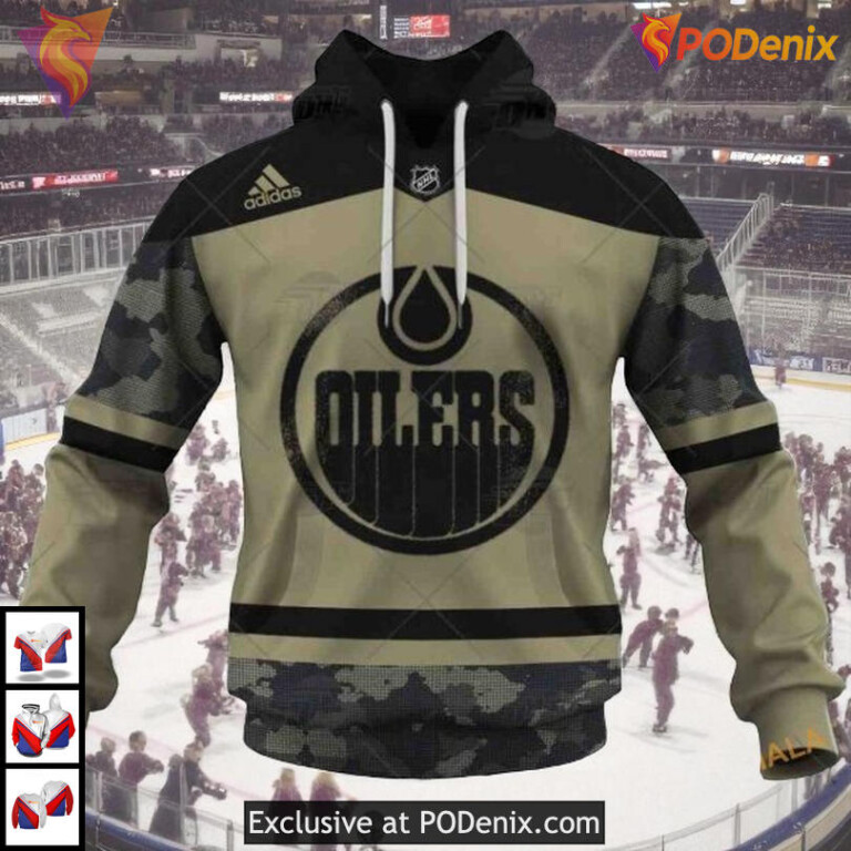 Camo Military Jersey Tribute NHL Personalized Edmonton Oilers Hoodie 3D - 1