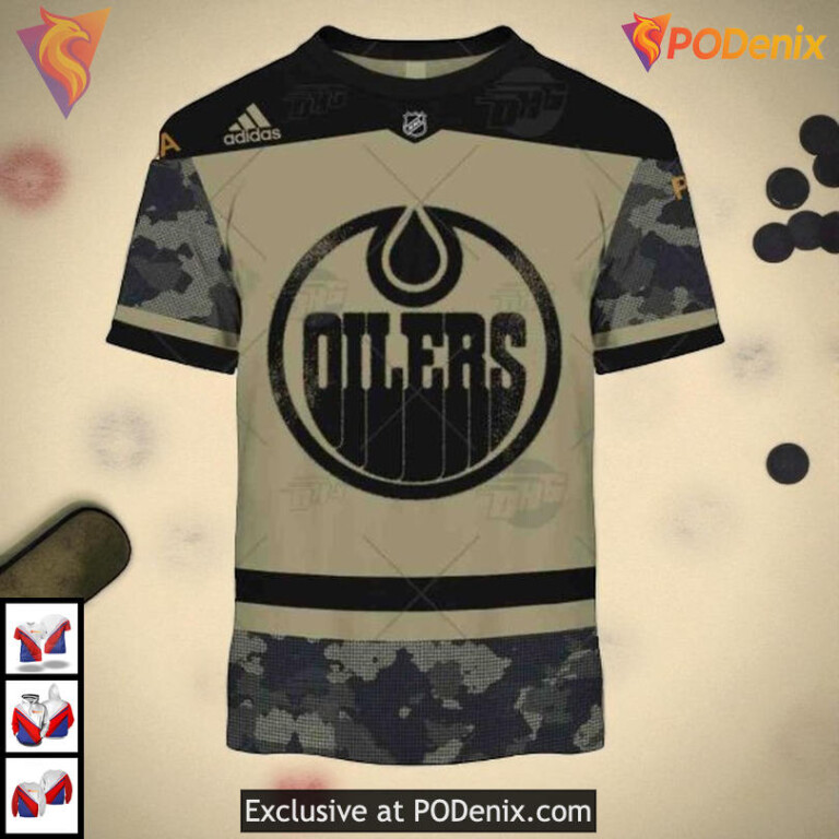 Camo Military Jersey Tribute NHL Personalized Edmonton Oilers Hoodie 3D - 2