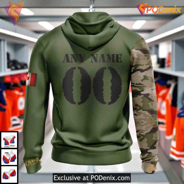 Camo Skull Artwork Custom Name Number NHL Edmonton Oilers Winter Hoodie 3D - 1