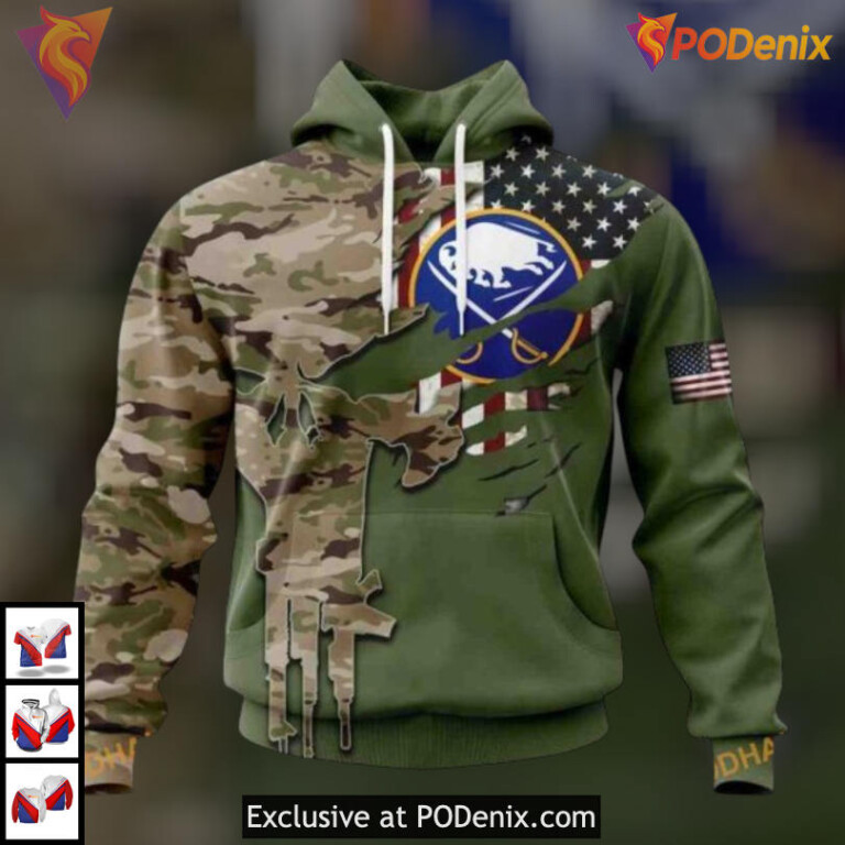 Camo Skull Artwork Graphic Custom NHL Custom Number Buffalo Sabres Hoodie 3D Gear