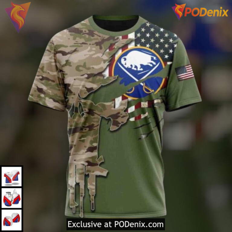 Camo Skull Artwork Graphic Custom NHL Custom Number Buffalo Sabres Hoodie 3D Gear - 2