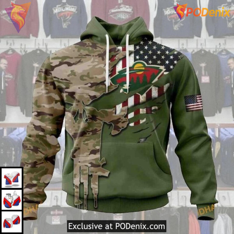 Camo Skull Artwork Name Number NHL Minnesota Wild Winter Hoodie 3D