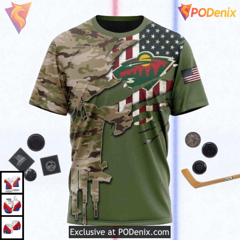 Camo Skull Artwork Name Number NHL Minnesota Wild Winter Hoodie 3D - 2