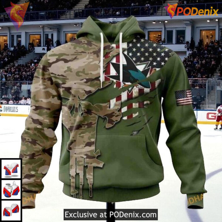 Camo Skull Concept Custom Name Number San Jose Sharks All Over Print Hoodie