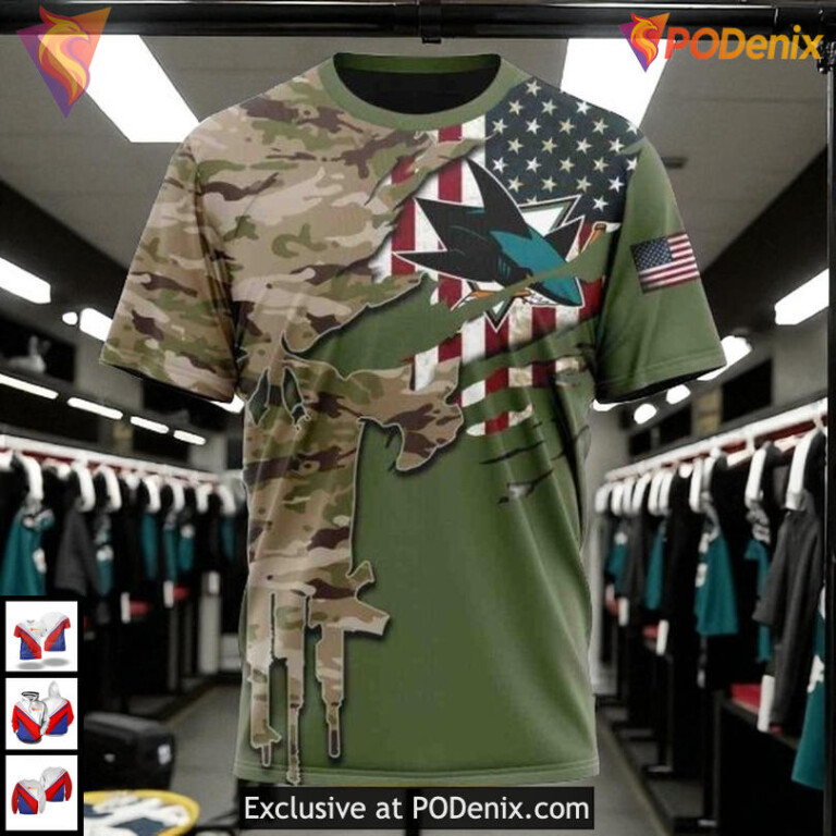 Camo Skull Concept Custom Name Number San Jose Sharks All Over Print Hoodie - 2