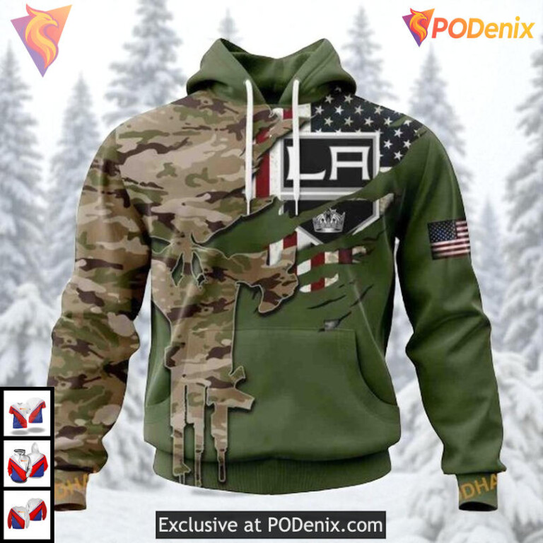 Camo Skull Design Custom Name Number Los Angeles Kings Mens Hoodie NHL 3D