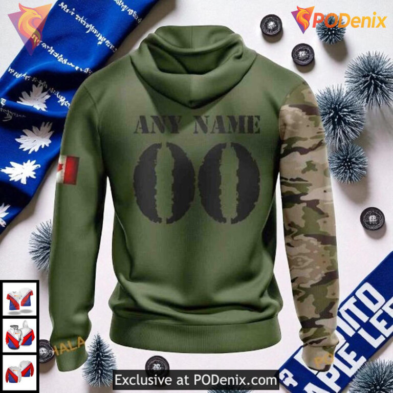 Camo Skull Design Toronto Maple Leafs Winter Hoodie, Custom Name And Number 3D - 1